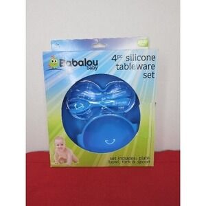 Babalou Baby 4 Piece BPA‎ Free Silicone Tableware Set Full Suction Boy Blue